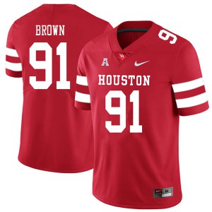 Men's Houston Cougars Tahj Brown #91 2018 Embroidery Red Jersey 417577-357