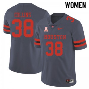Women Houston Cougars Adrian Collins #38 Embroidery Gray Jerseys 215432-478