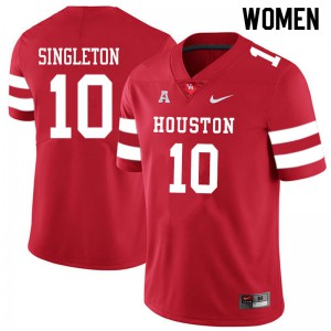 Women Houston Cougars Jeremy Singleton #10 Embroidery Red Jerseys 313779-582
