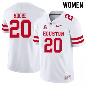Womens Houston Cougars Jordan Moore #20 White NCAA Jerseys 742009-273