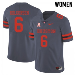 Women's Houston Cougars Logan Holgorsen #6 Gray High School Jerseys 463974-933