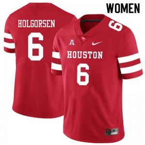 Women's Houston Cougars Logan Holgorsen #6 Red Official Jerseys 190319-239