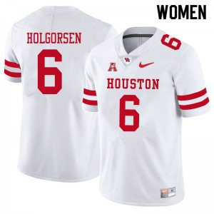 Women Houston Cougars Logan Holgorsen #6 White Football Jerseys 233348-467