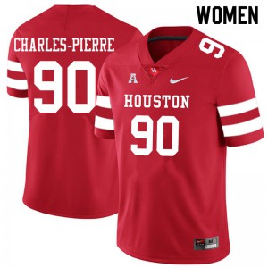 Women Houston Cougars Olivier Charles-Pierre #90 Stitched Red Jersey 826302-122