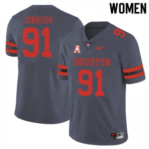 Women Houston Cougars Benil Johnson #91 Stitch Gray Jersey 629437-925