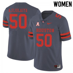Women Houston Cougars Hakeem Ajijolaiya #50 College Gray Jerseys 481929-178