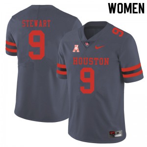 Womens Houston Cougars JoVanni Stewart #9 Gray Stitch Jerseys 578668-843