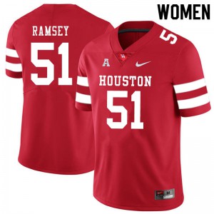 Womens Houston Cougars Kyle Ramsey #51 Red Embroidery Jerseys 159107-601