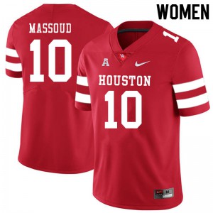 Womens Houston Cougars Sofian Massoud #10 Embroidery Red Jerseys 967845-394