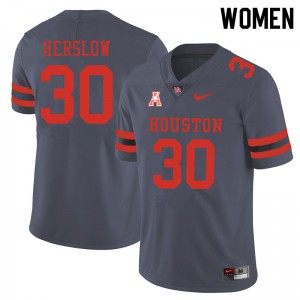 Women Houston Cougars Jake Herslow #30 Gray Embroidery Jerseys 587923-966