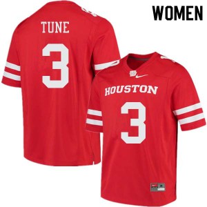 Womens Houston Cougars Clayton Tune #3 Red University Jersey 690600-663