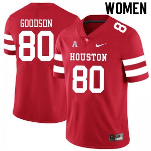 Womens Houston Cougars Dekalen Goodson #80 Stitch Red Jerseys 252986-282
