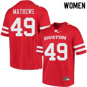 Women's Houston Cougars Derrick Mathews #49 University Red Jersey 674175-811
