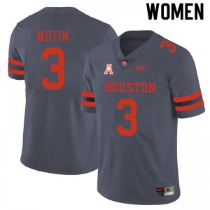 Women's Houston Cougars Donavan Mutin #3 Gray Stitch Jersey 491024-692