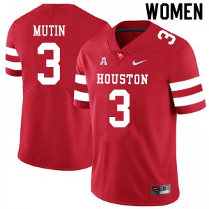 Women's Houston Cougars Donavan Mutin #3 Red Embroidery Jersey 534938-196