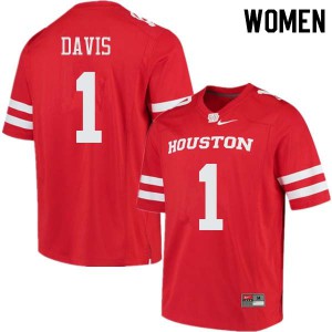 Women Houston Cougars Garrett Davis #1 Player Red Jerseys 354125-415