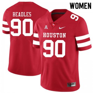 Womens Houston Cougars Justin Beadles #90 Red Football Jerseys 535051-151