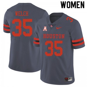 Women's Houston Cougars Mike Welch #35 Stitch Gray Jersey 608788-716