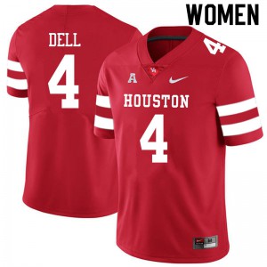Women's Houston Cougars Nathaniel Dell #4 Official Red Jerseys 130576-806