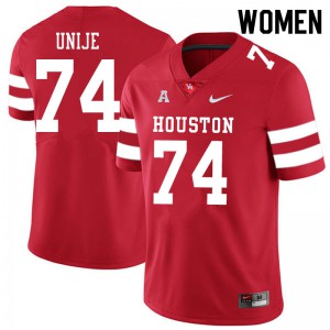 Womens Houston Cougars Reuben Unije #74 Stitched Red Jerseys 530291-794