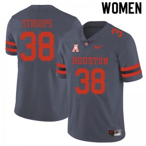 Women's Houston Cougars Theron Stroops #38 Gray College Jerseys 471647-868