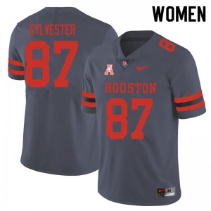 Women's Houston Cougars Trevonte Sylvester #87 Stitched Gray Jerseys 628053-345
