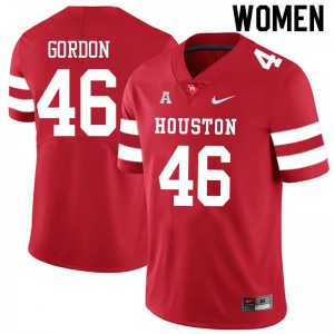 Womens Houston Cougars Tyler Gordon #46 Red Embroidery Jerseys 410240-465