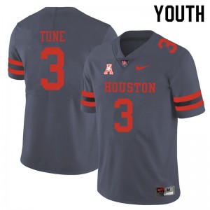 Youth Houston Cougars Clayton Tune #3 Player Gray Jerseys 428034-821