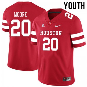 Youth Houston Cougars Jordan Moore #20 Stitch Red Jerseys 580478-269