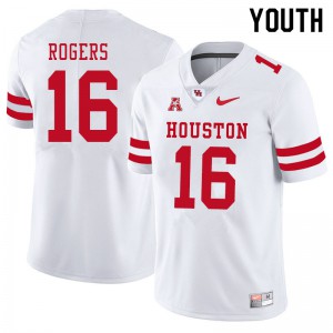 Youth Houston Cougars Jayce Rogers #16 White Stitch Jersey 893011-773