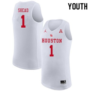 Youth Houston Cougars Jamal Shead #1 Official White Jerseys 589067-338