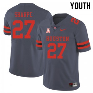 Youth Houston Cougars Raylen Sharpe #27 Football Gray Jerseys 269429-703