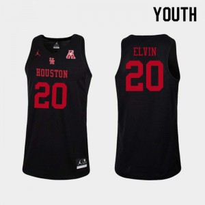 Youth Houston Cougars Ryan Elvin #20 Black Embroidery Jersey 801119-681