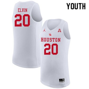 Youth Houston Cougars Ryan Elvin #20 Player White Jersey 565435-290
