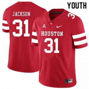Youth Houston Cougars Taijon Jackson #31 Stitch Red Jerseys 117176-524