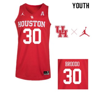 Youth Houston Cougars Caleb Broodo #30 Stitch Red Jordan Brand Jersey 752754-759