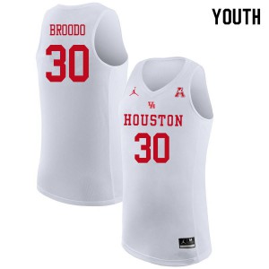 Youth Houston Cougars Caleb Broodo #30 Player White Jordan Brand Jersey 735092-392