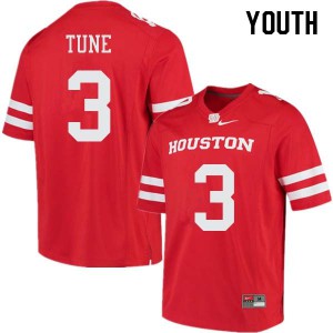 Youth Houston Cougars Clayton Tune #3 Red Stitch Jerseys 855248-685