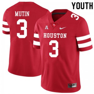 Youth Houston Cougars Donavan Mutin #3 Official Red Jerseys 252961-427