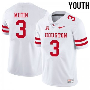 Youth Houston Cougars Donavan Mutin #3 College White Jerseys 420912-935