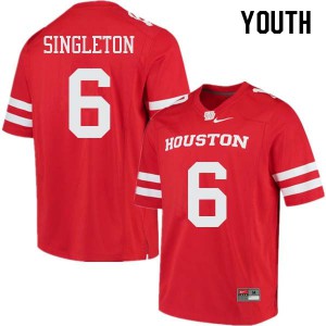 Youth Houston Cougars Jeremy Singleton #6 Stitch Red Jersey 383398-929