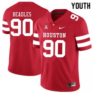 Youth Houston Cougars Justin Beadles #90 University Red Jerseys 769911-248