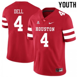 Youth Houston Cougars Nathaniel Dell #4 Embroidery Red Jerseys 123871-646