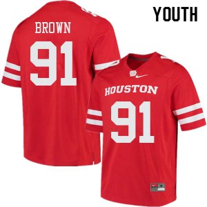 Youth Houston Cougars Tahj Brown #91 High School Red Jerseys 798209-599