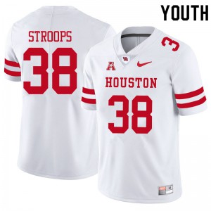 Youth Houston Cougars Theron Stroops #38 Stitch White Jerseys 748374-250